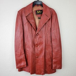 Vintage 70's Adler Leather Co. Orange Red Leather Jacket Size 44L